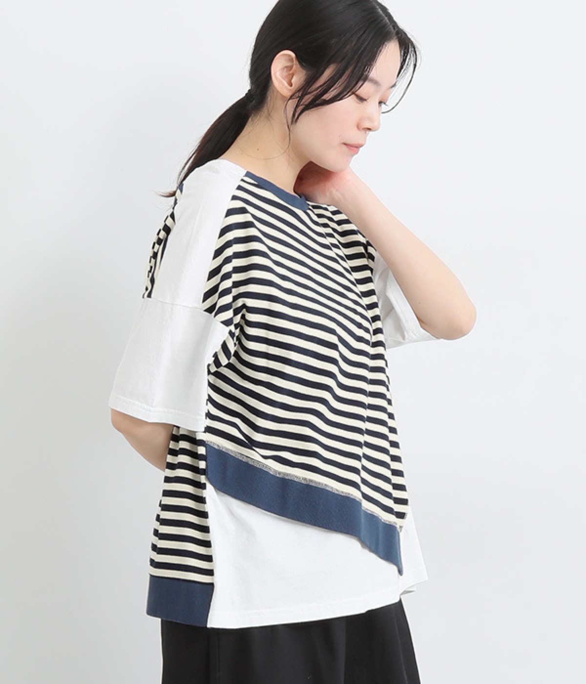 コットンリネン天竺リメイクミックスＴシャツ(ホワイト-ONESIZE)