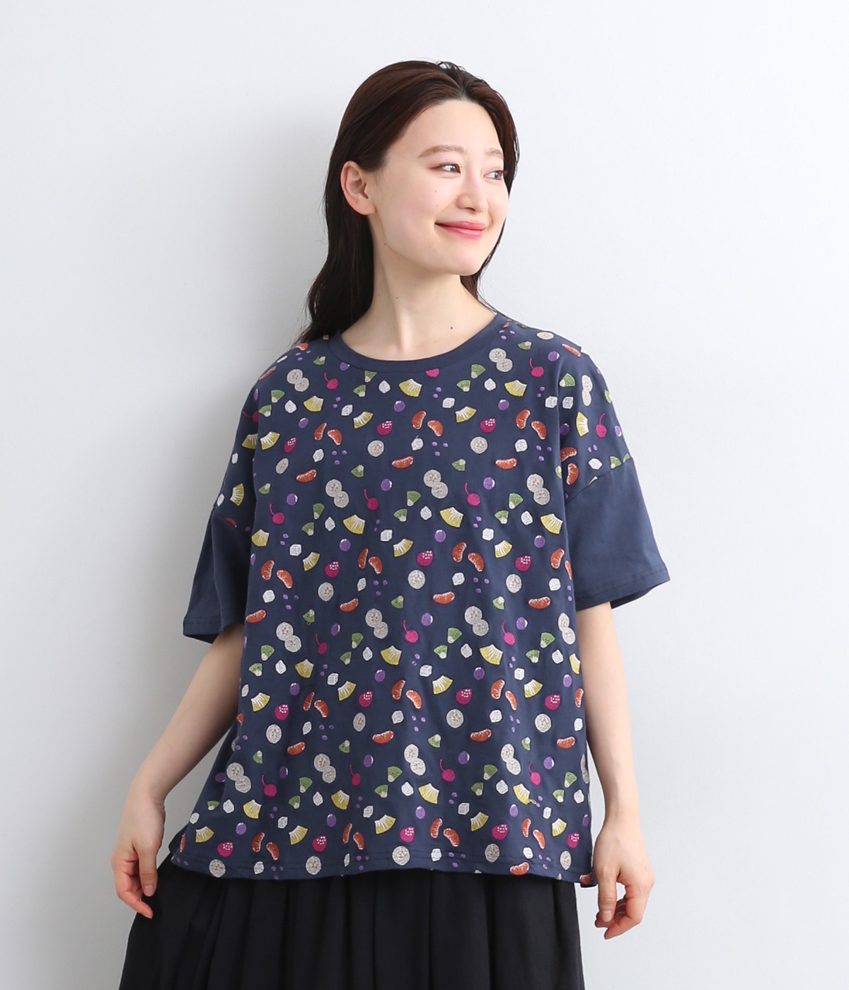 フルーツポンチ刺繍Tシャツ(ネイビー-ONESIZE)