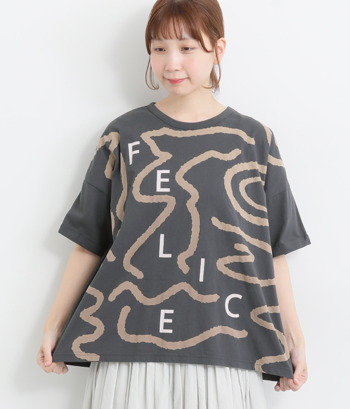 プリントTシャツ FELICE(チャコールグレー-ONESIZE)