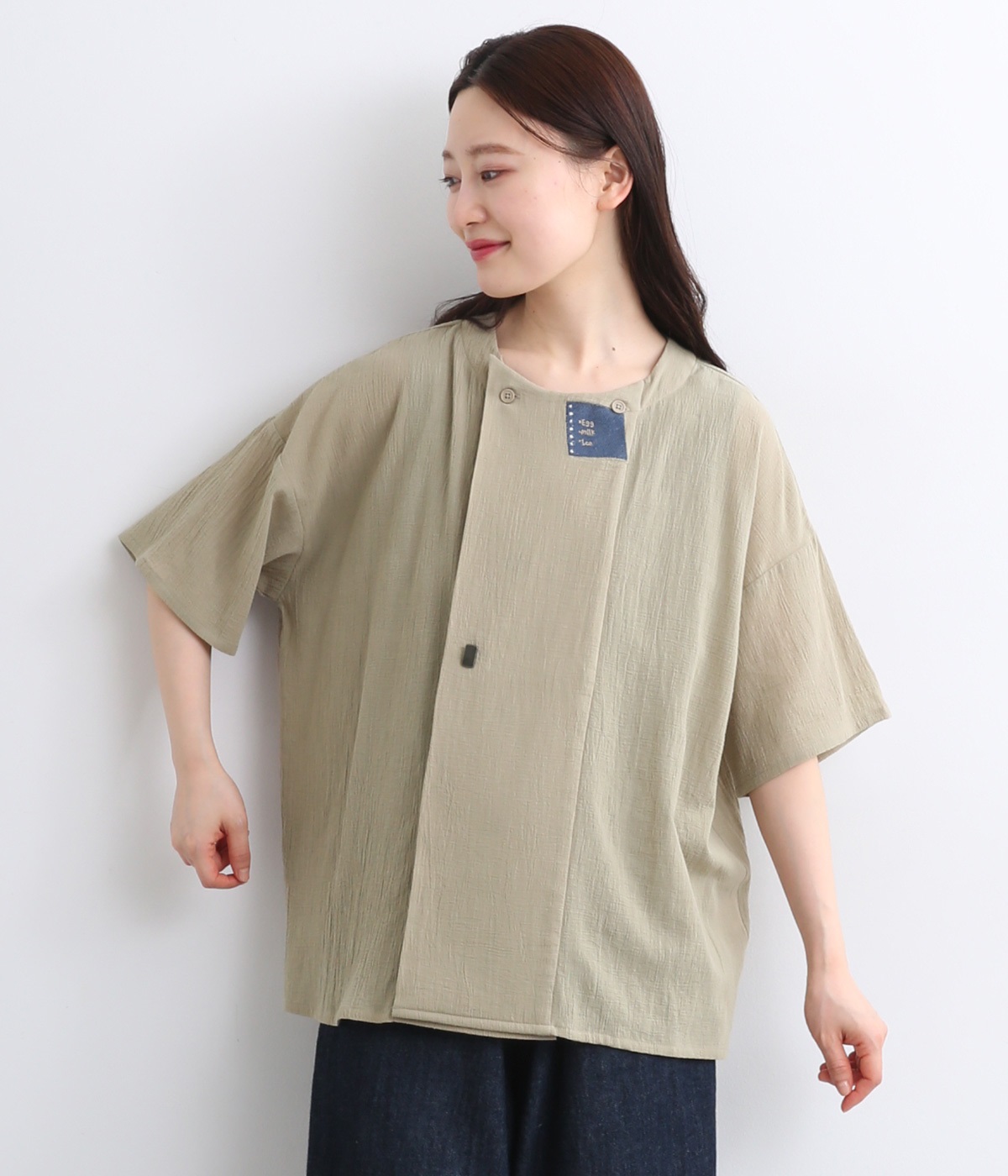 冷蔵庫刺繍前開きカーディガン(カーキ-ONESIZE)