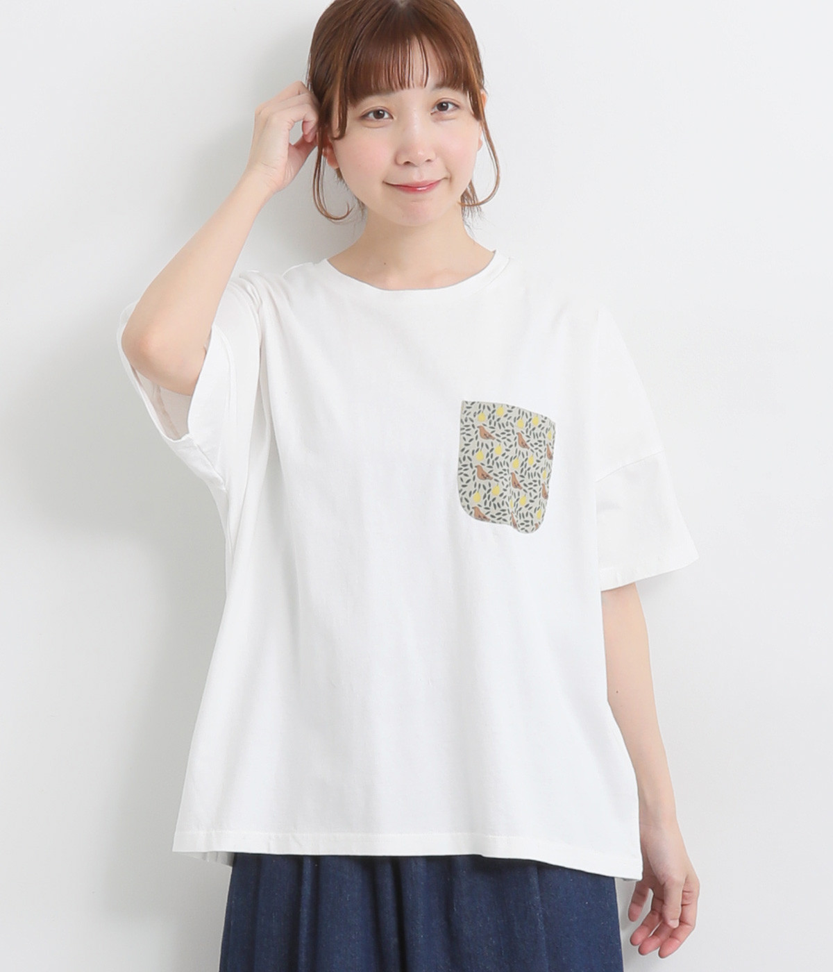 ポケット付きプリントＴシャツ(ホワイト-ONESIZE)