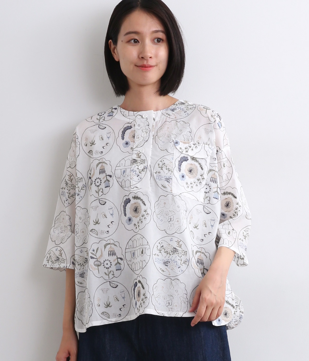 リメイク総柄刺繍ブラウス(ホワイト-ONESIZE)