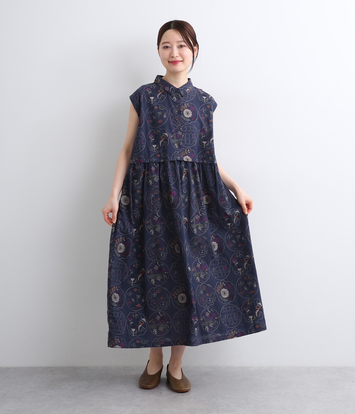 リメイク総柄刺繍ワンピース(ネイビー-ONESIZE)