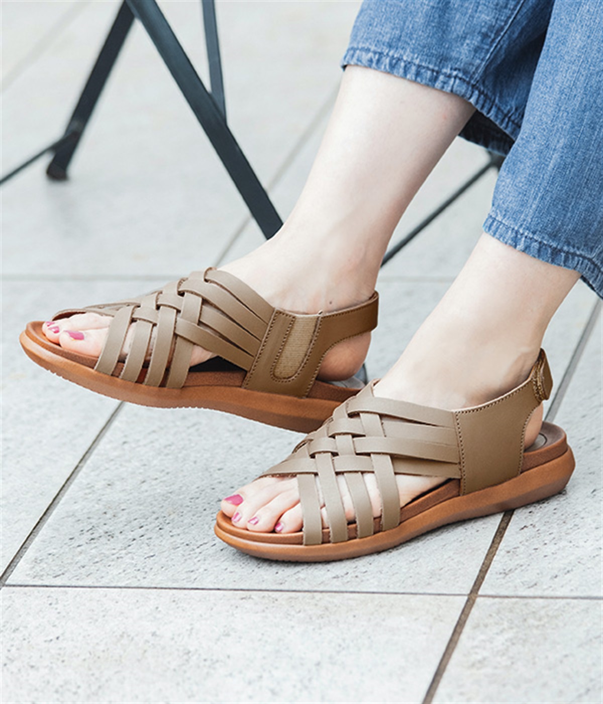別注｜メッシュバックベルトサンダル(グレージュ-L)