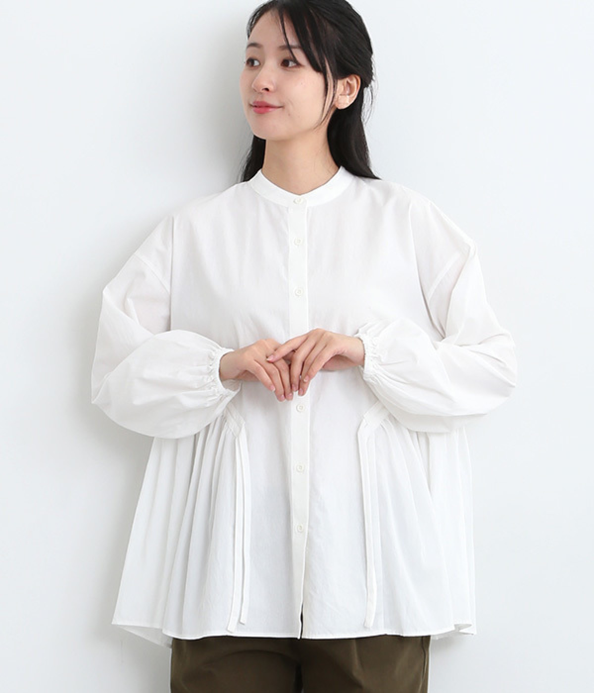 ブロードワッシャー異素材切替デザインブラウス(オフ-ONESIZE)