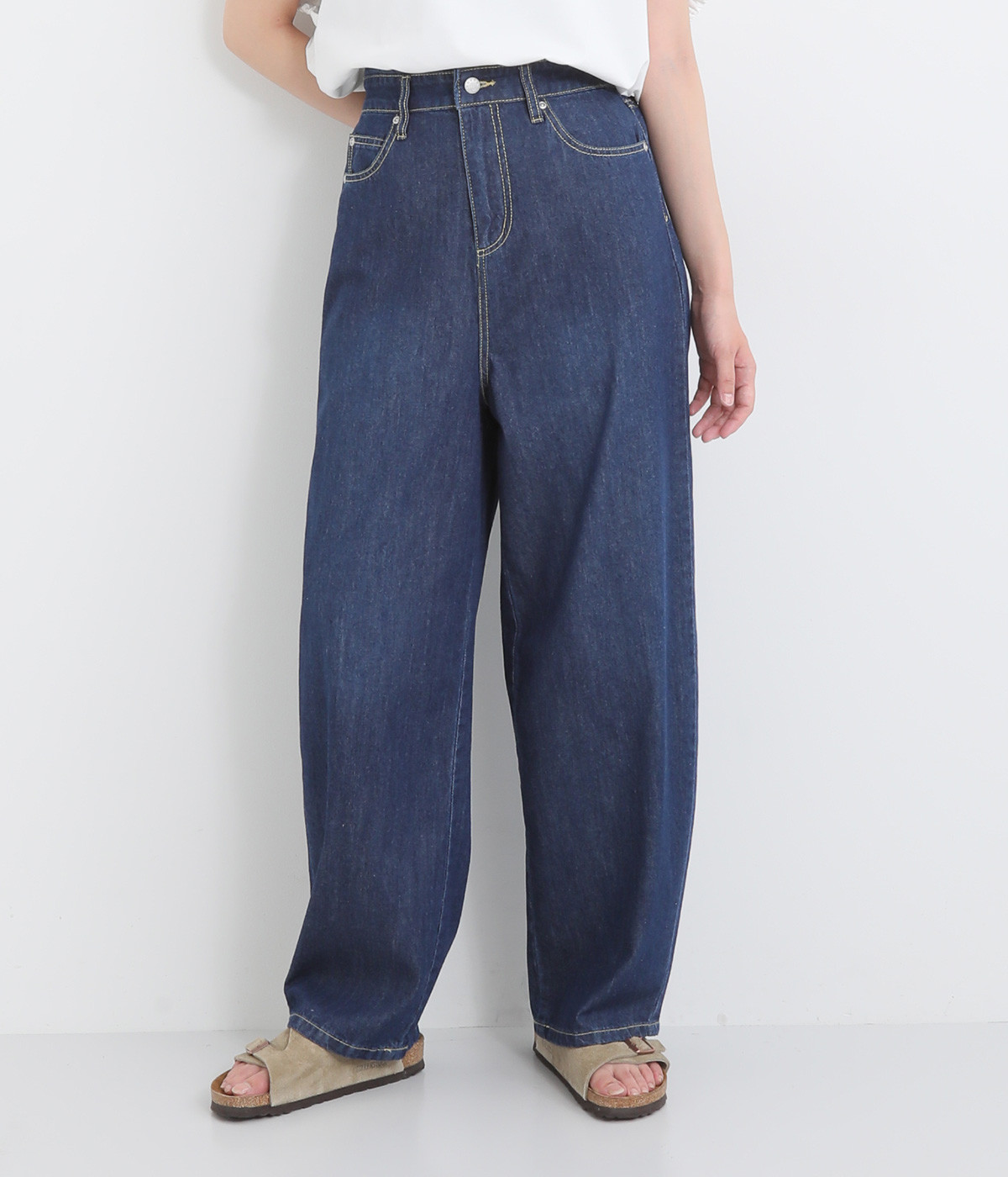 デニム脚長カーブパンツ(インディゴ-ONESIZE)