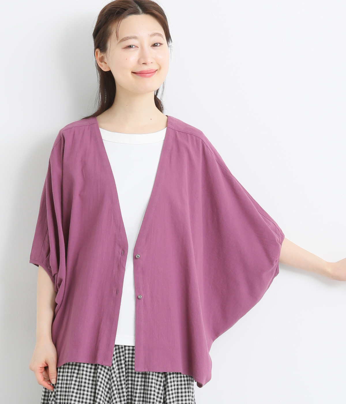 ウォッシュコットンバンザイカーディガン(パープル-ONESIZE)