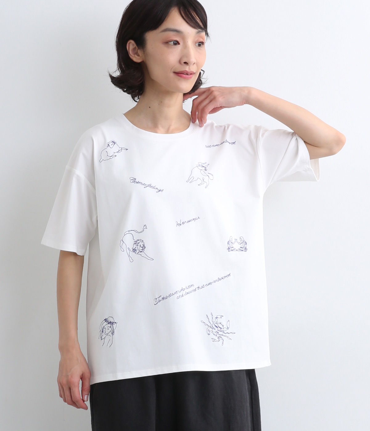 バイオ天竺星座刺繍Tシャツ(オフ-ONESIZE)