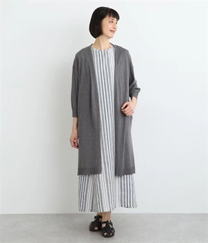 UVニット7分袖ロングトッパーカーディガン(チャコール-ONESIZE)