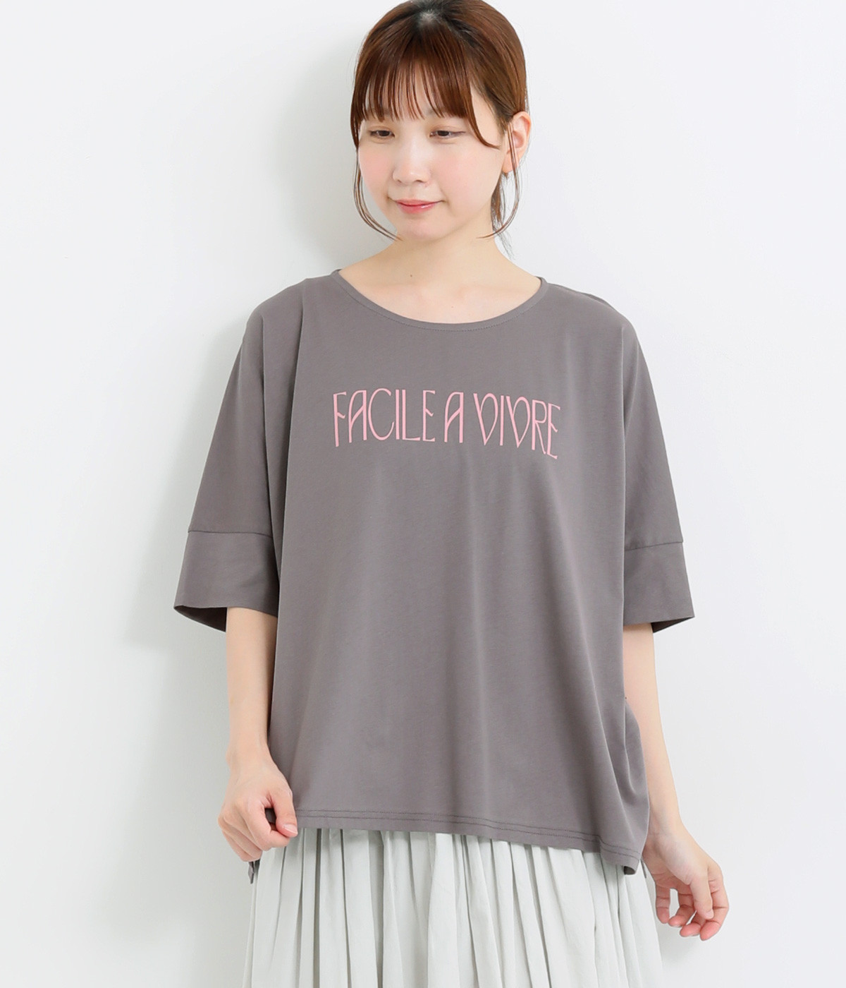 シルケット風天竺カフスポンチョプルオーバー(チャコール-ONESIZE)