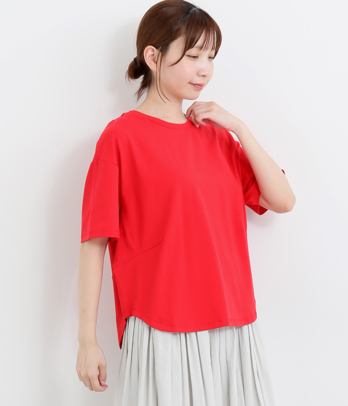 コットンベア天竺立体シルエットプルオーバー(レッド-ONESIZE)