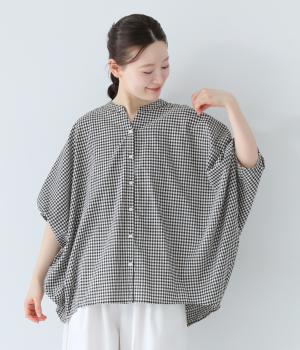 サンドウォッシュチェックバンザイブラウス(ギンガム-ONESIZE)