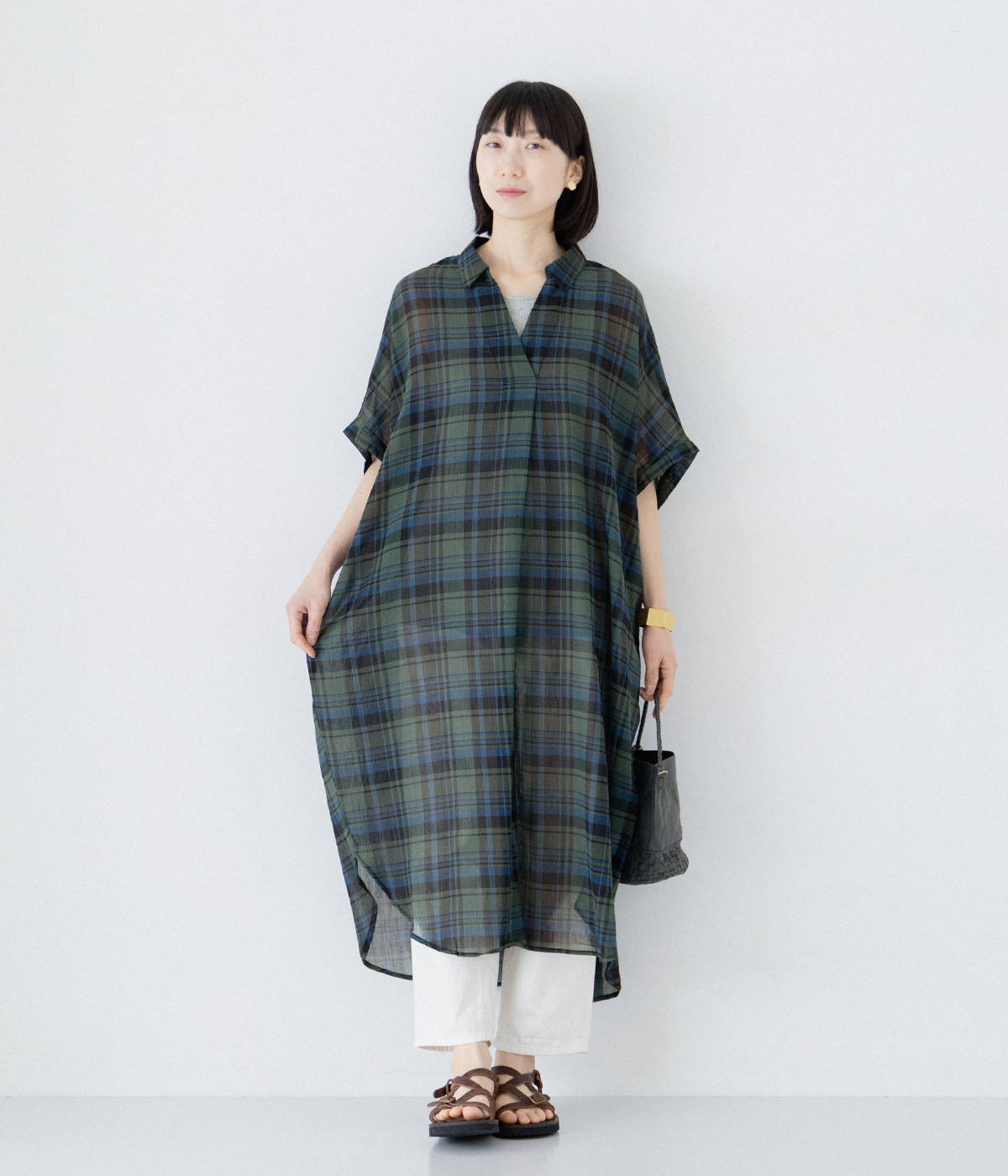 チェックボイルスキッパーワンピース(ブラックウォッチ-ONESIZE)