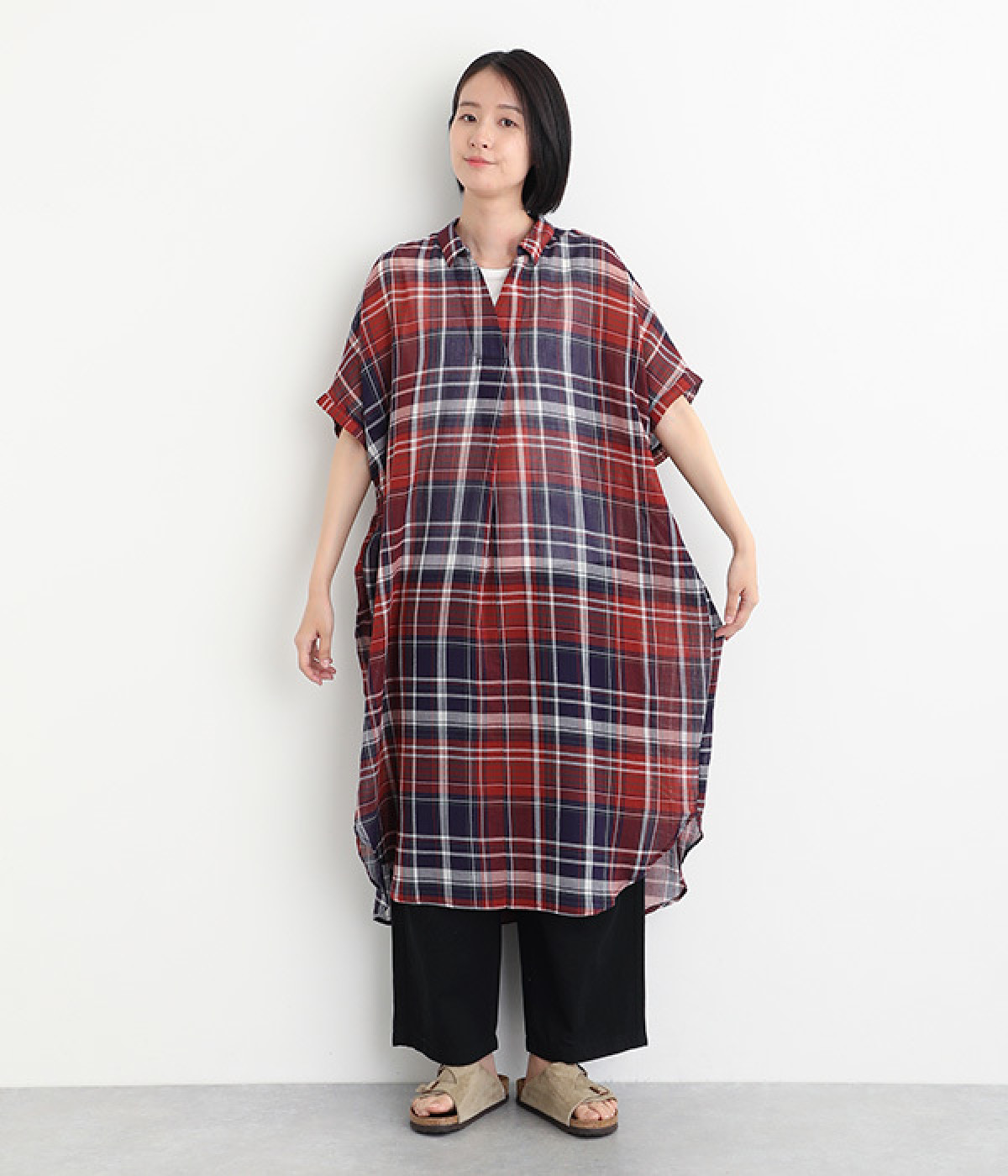 チェックボイルスキッパーワンピース(レッドチェック-ONESIZE)