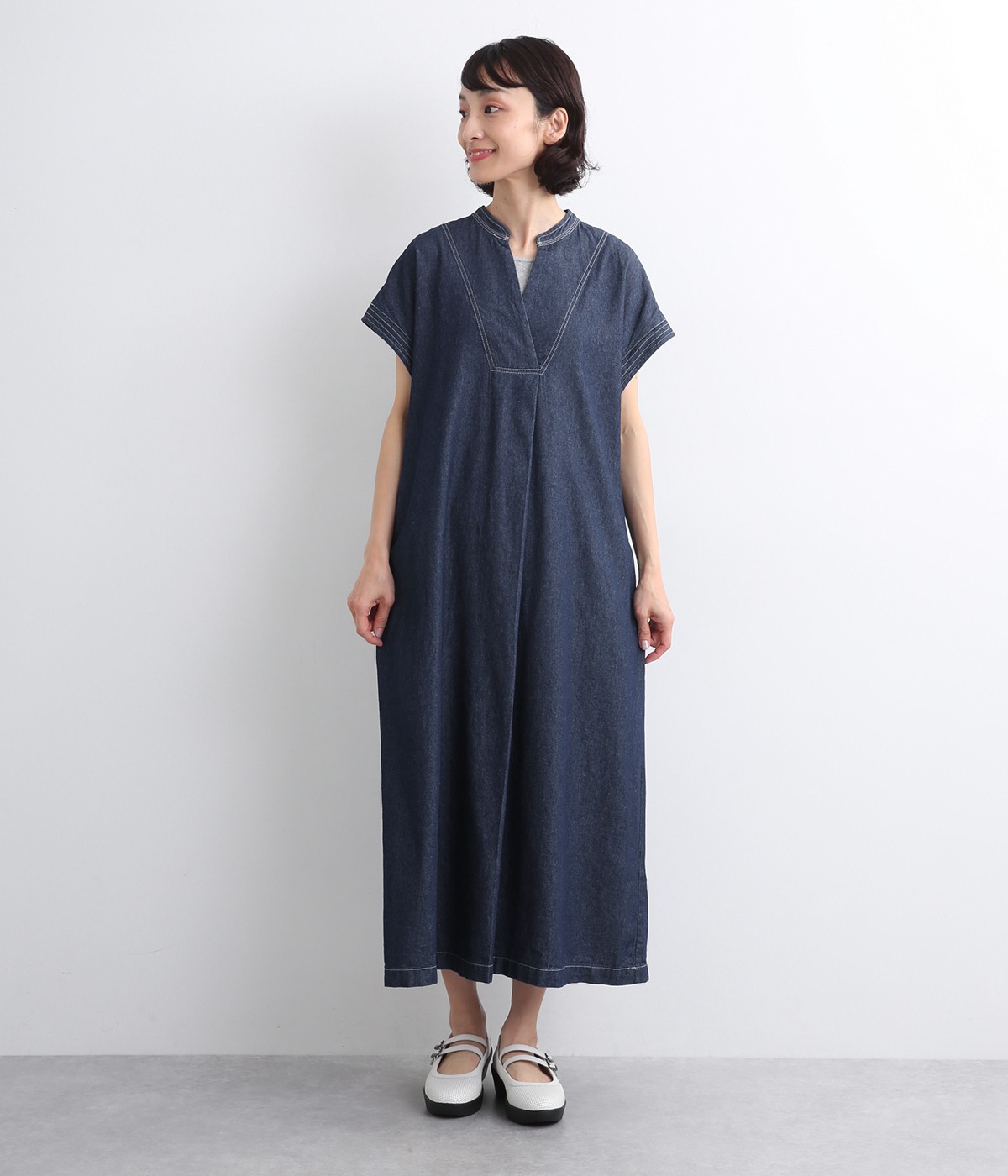 デニムスキッパーワンピース(インディゴ-ONESIZE)
