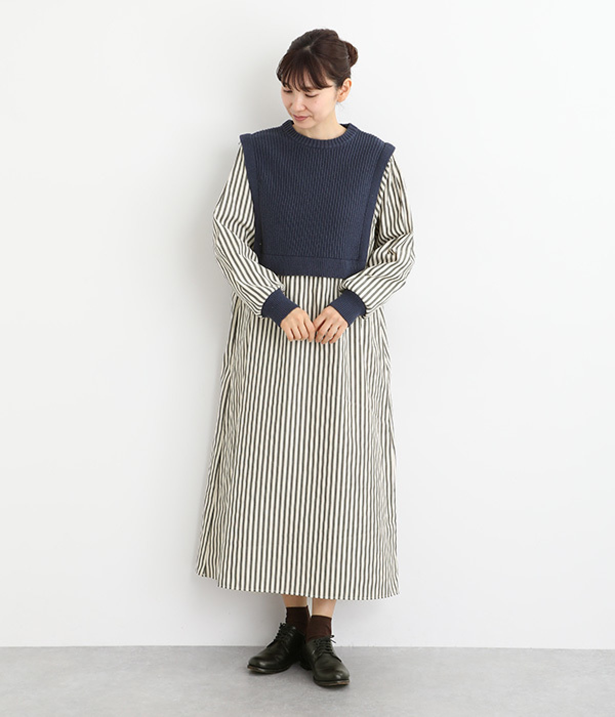 コットンアクリルバルキードッキングワンピース(ネイビー-ONESIZE)