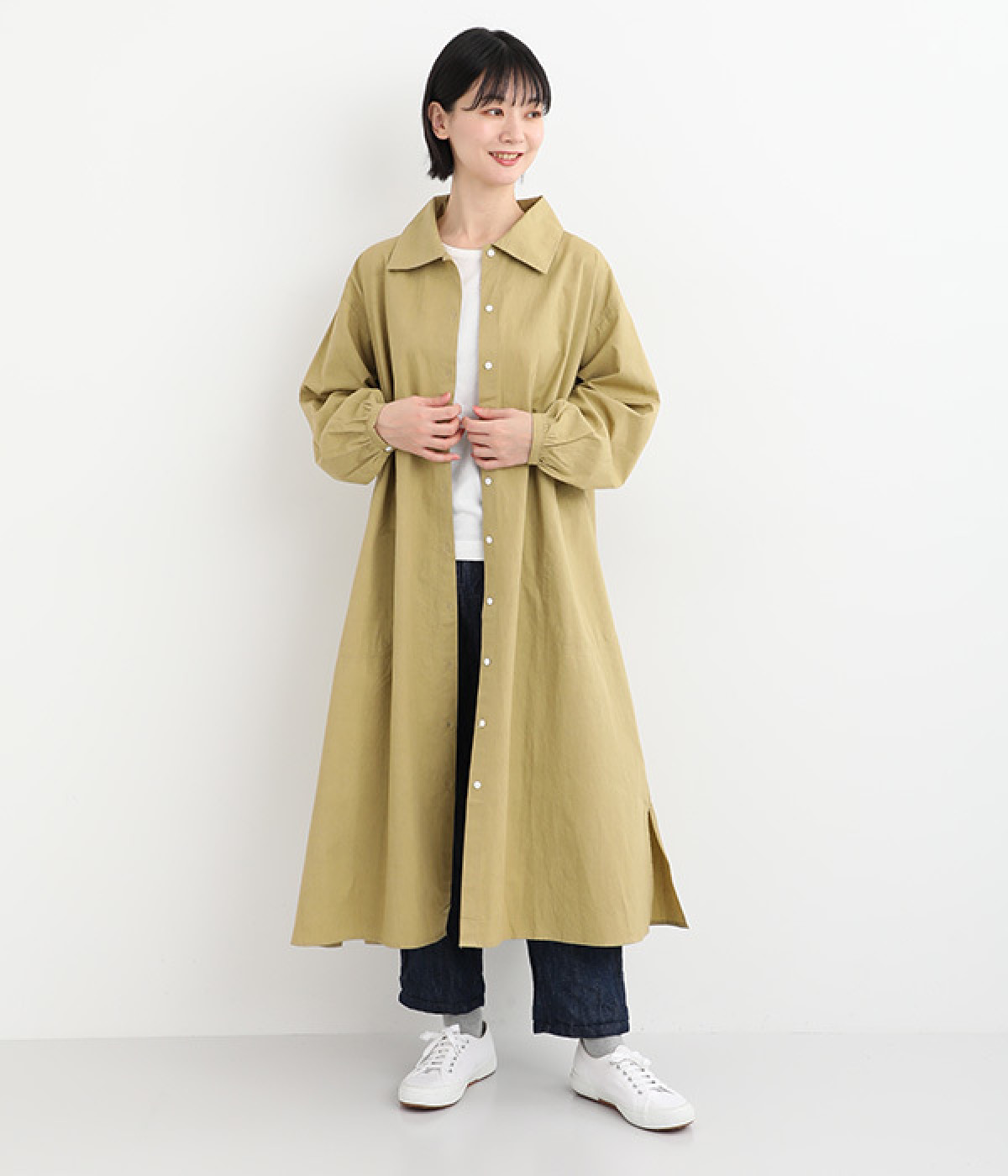 コットンコートワンピース(ベージュ-ONESIZE)