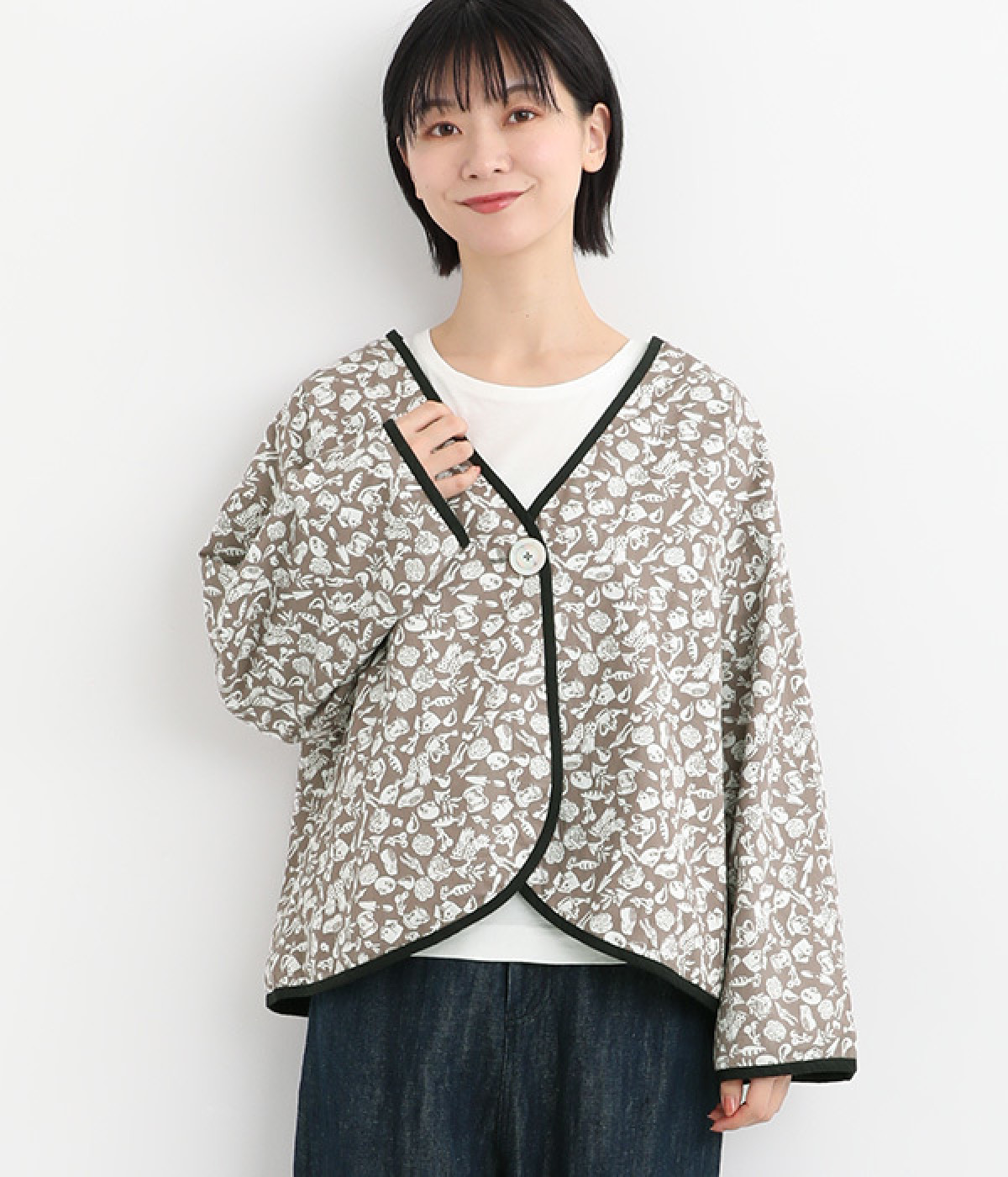 コットンツイルリバーシブルプリントショートジャケット(グレー×ブラック-ONESIZE)