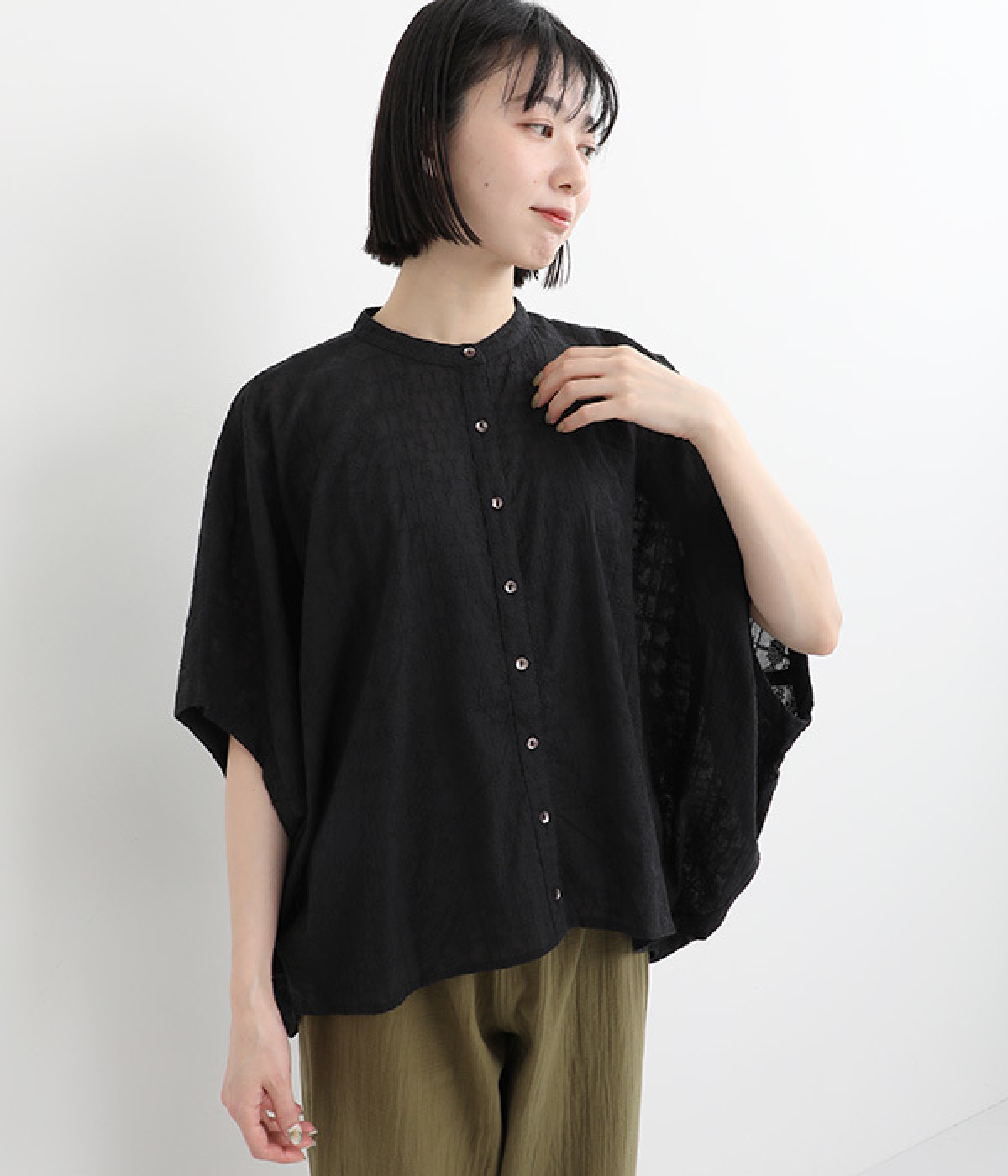 コットンボイル刺繍モモンガシャツ(ブラック-ONESIZE)