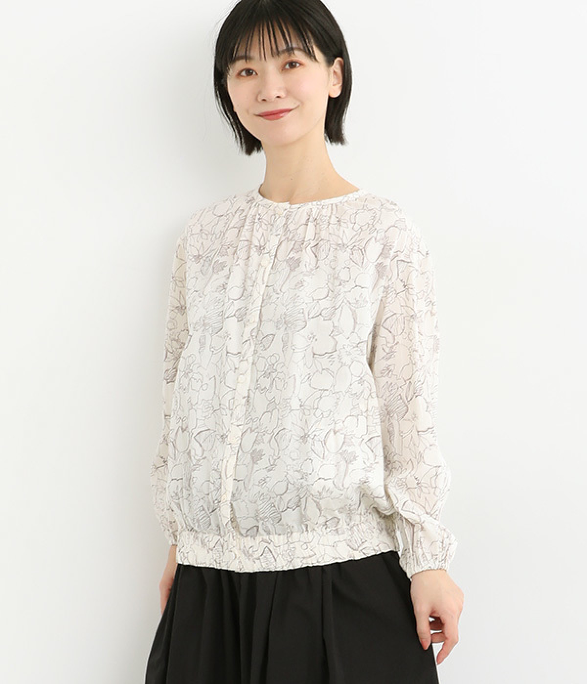 コードコットン花柄プリントブルゾンシャツ(ホワイト-ONESIZE)
