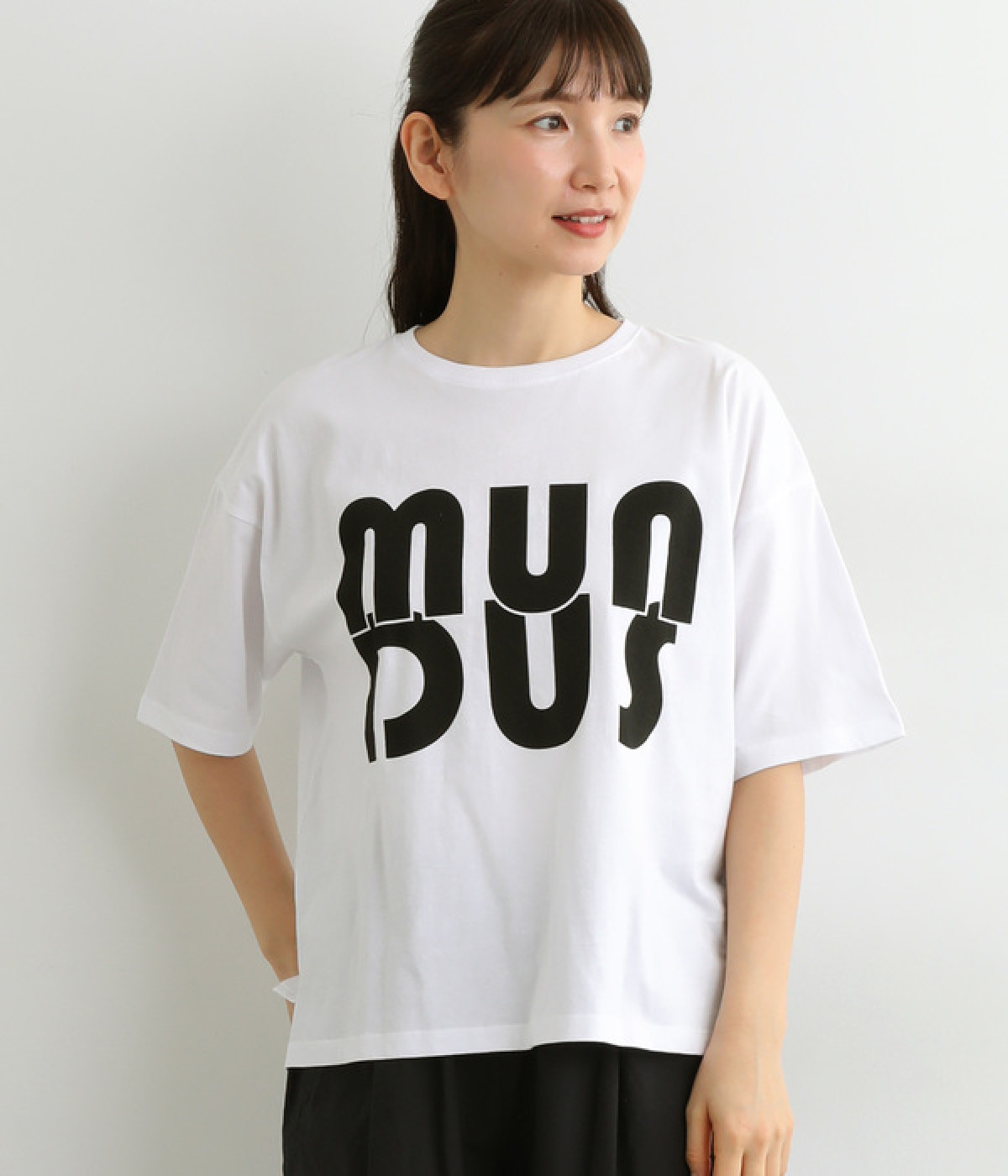 コットン天竺6分袖プリントＴシャツ　MUNDUS(ホワイト-ONESIZE)