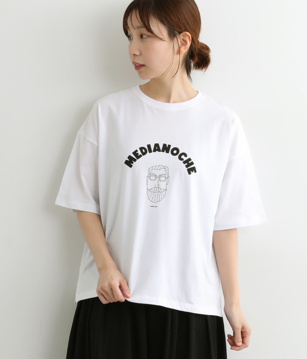 コットン天竺6分袖プリントＴシャツ　MEDIANOCHE(ホワイト-ONESIZE)