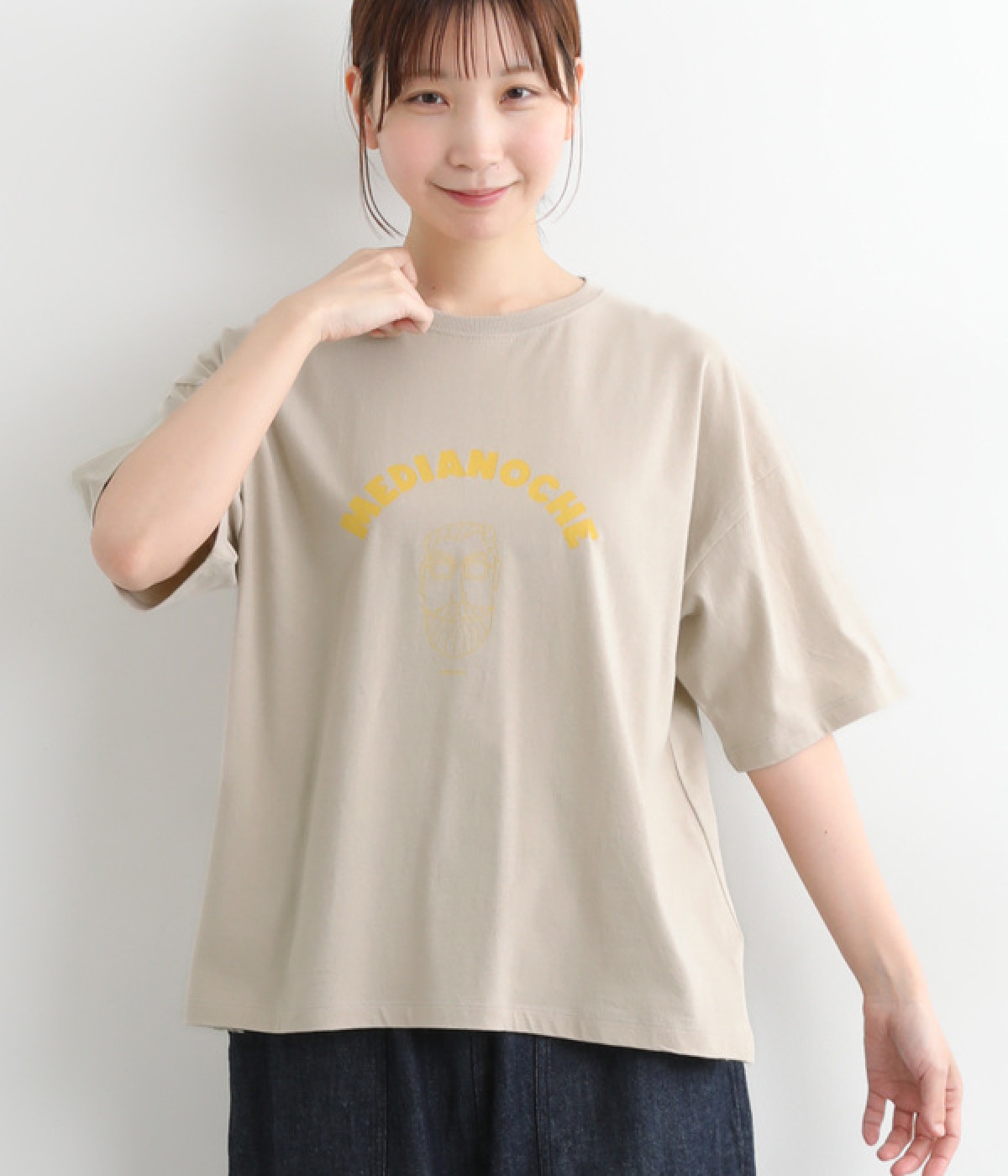 コットン天竺6分袖プリントＴシャツ　MEDIANOCHE(グレー-ONESIZE)