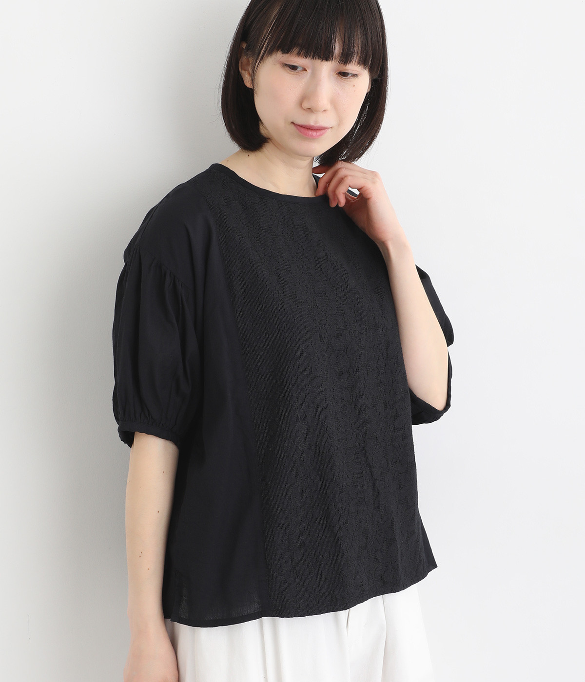 コードコットン×レースプルオーバー(ブラック-ONESIZE)