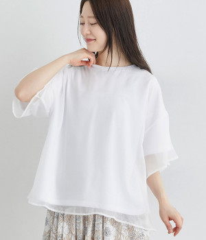 天竺チュール無地2枚重ねTシャツ(ホワイト×ホワイト-ONESIZE)