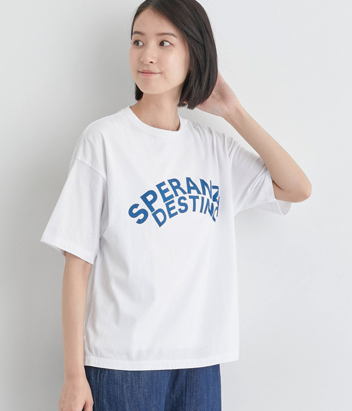良質天竺ロゴプリント6分袖Ｔシャツ(ホワイト-ONESIZE)