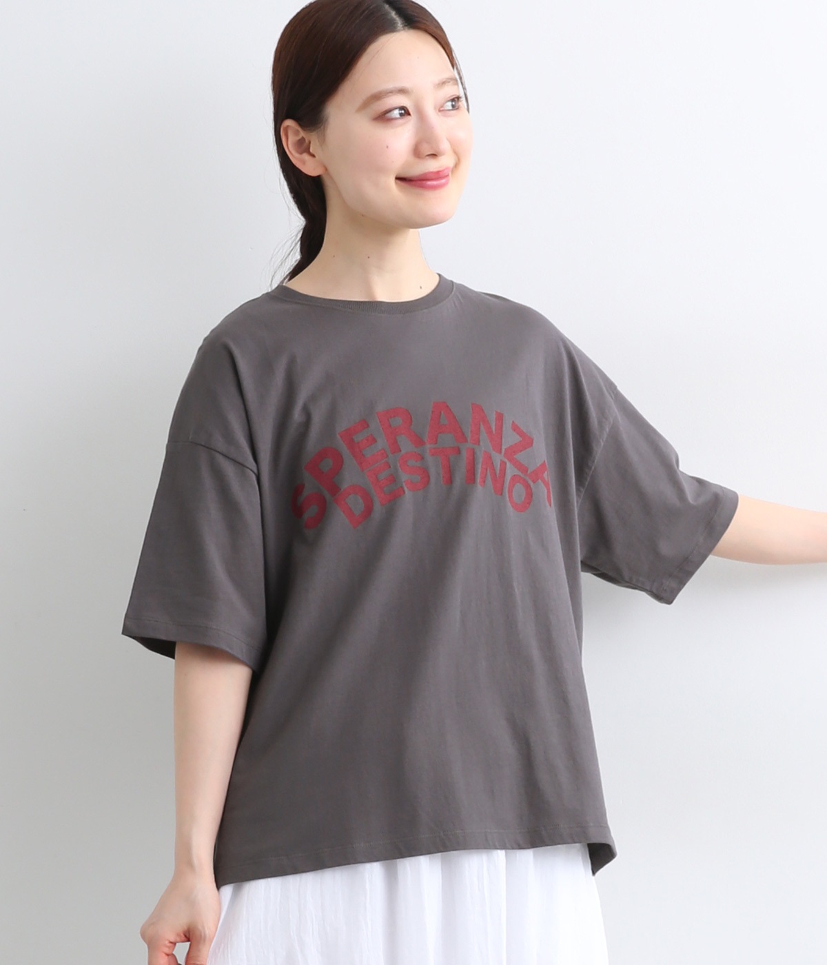 良質天竺ロゴプリント6分袖Tシャツ(チャコール-ONESIZE)