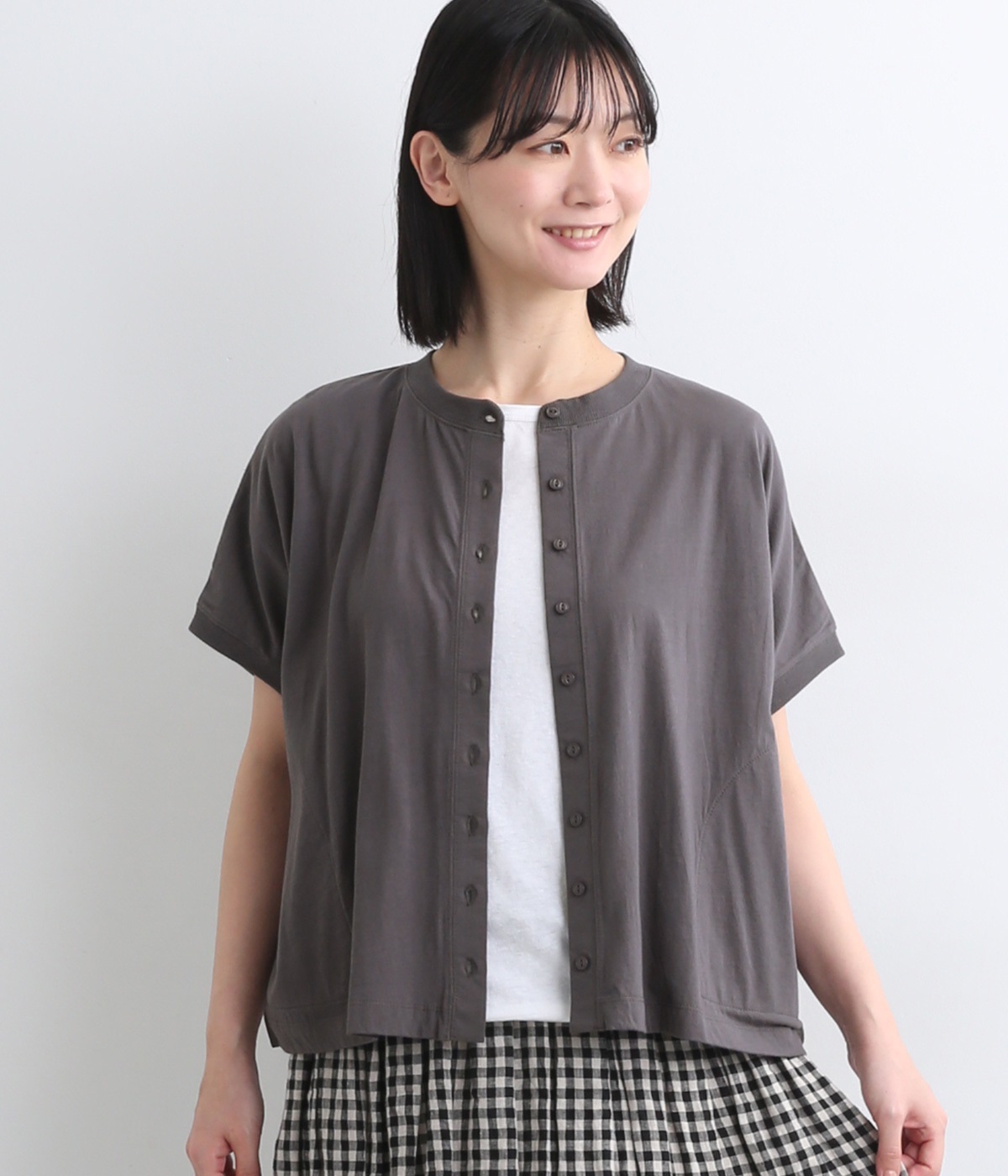 良質展天竺ワイドカーディガン(チャコール-ONESIZE)