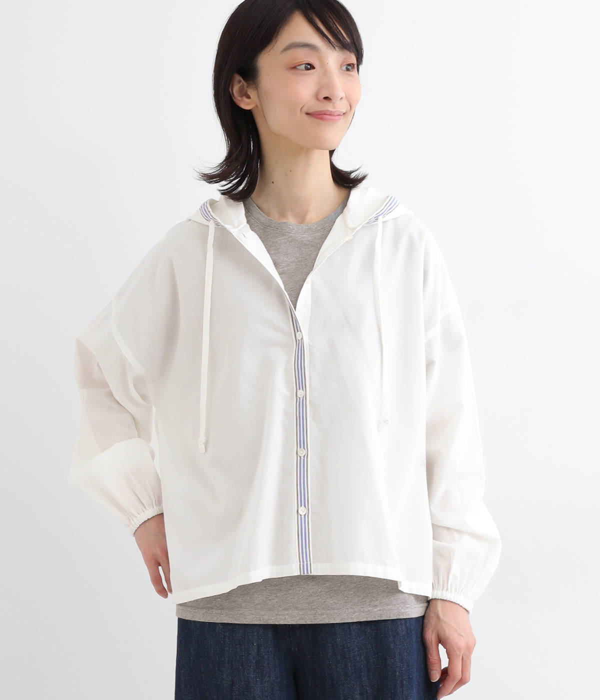 方耳シャンブレーフードシャツ(ホワイト-ONESIZE)