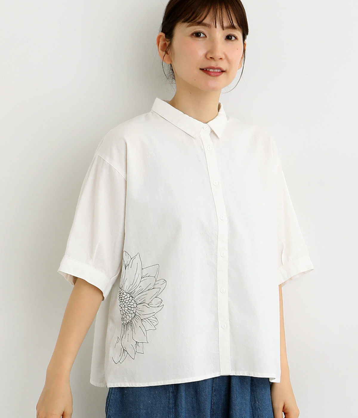 シャリシャリオックス刺繍半袖シャツ(ホワイト-ONESIZE)