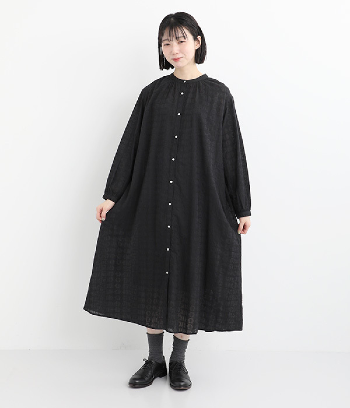 コットンボイル刺繍ワンピース(ブラック-ONESIZE)