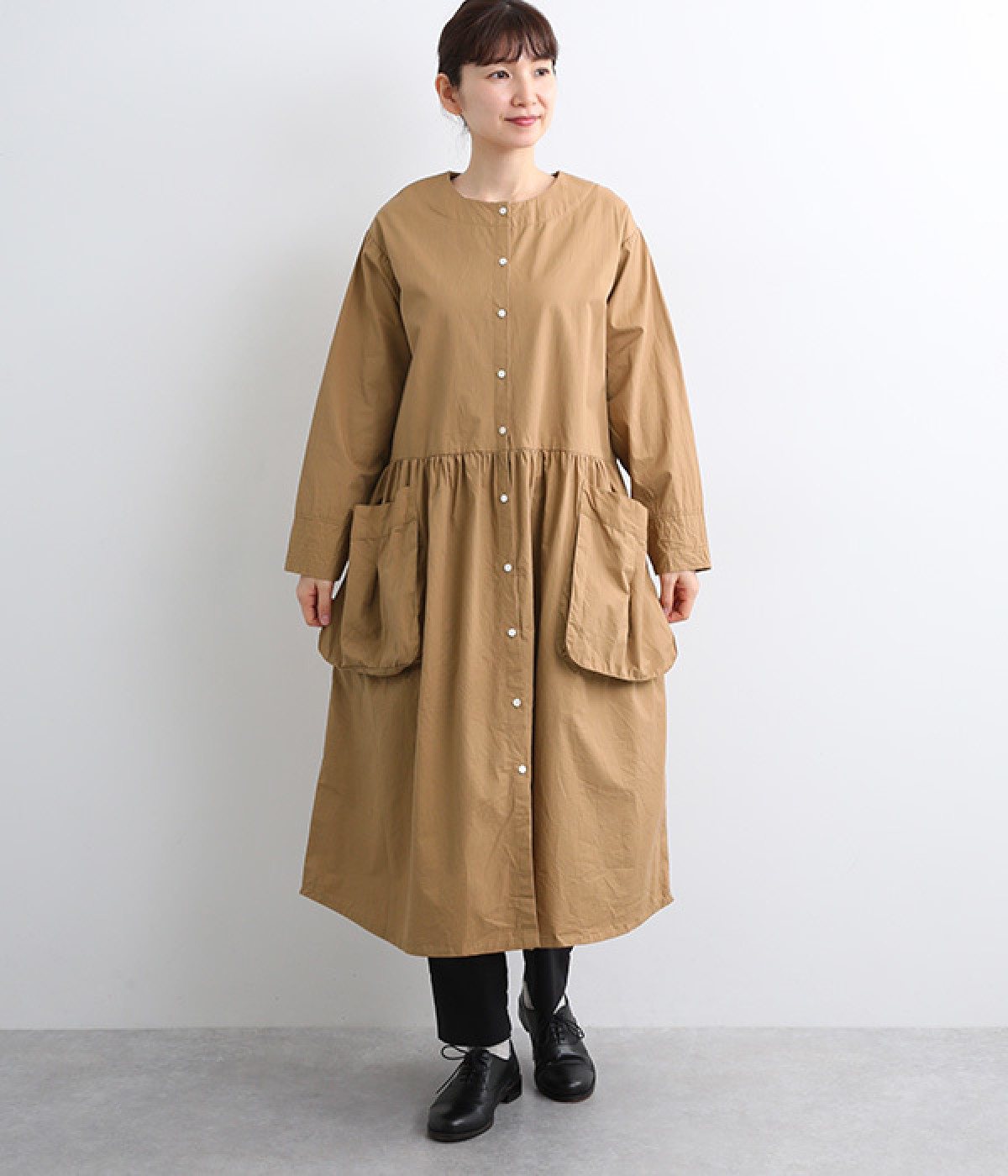 コットンツイルコートワンピース(ベージュ-ONESIZE)
