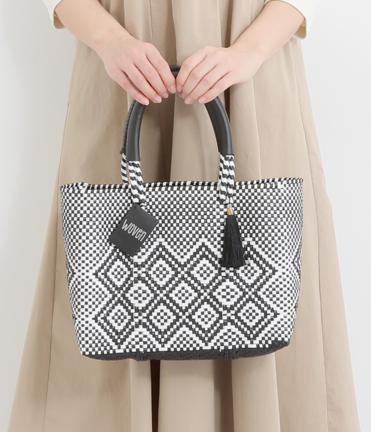 メルカドバッグ　SMALL BAG COTTON LINING(ブラック/ホワイト-ONESIZE)