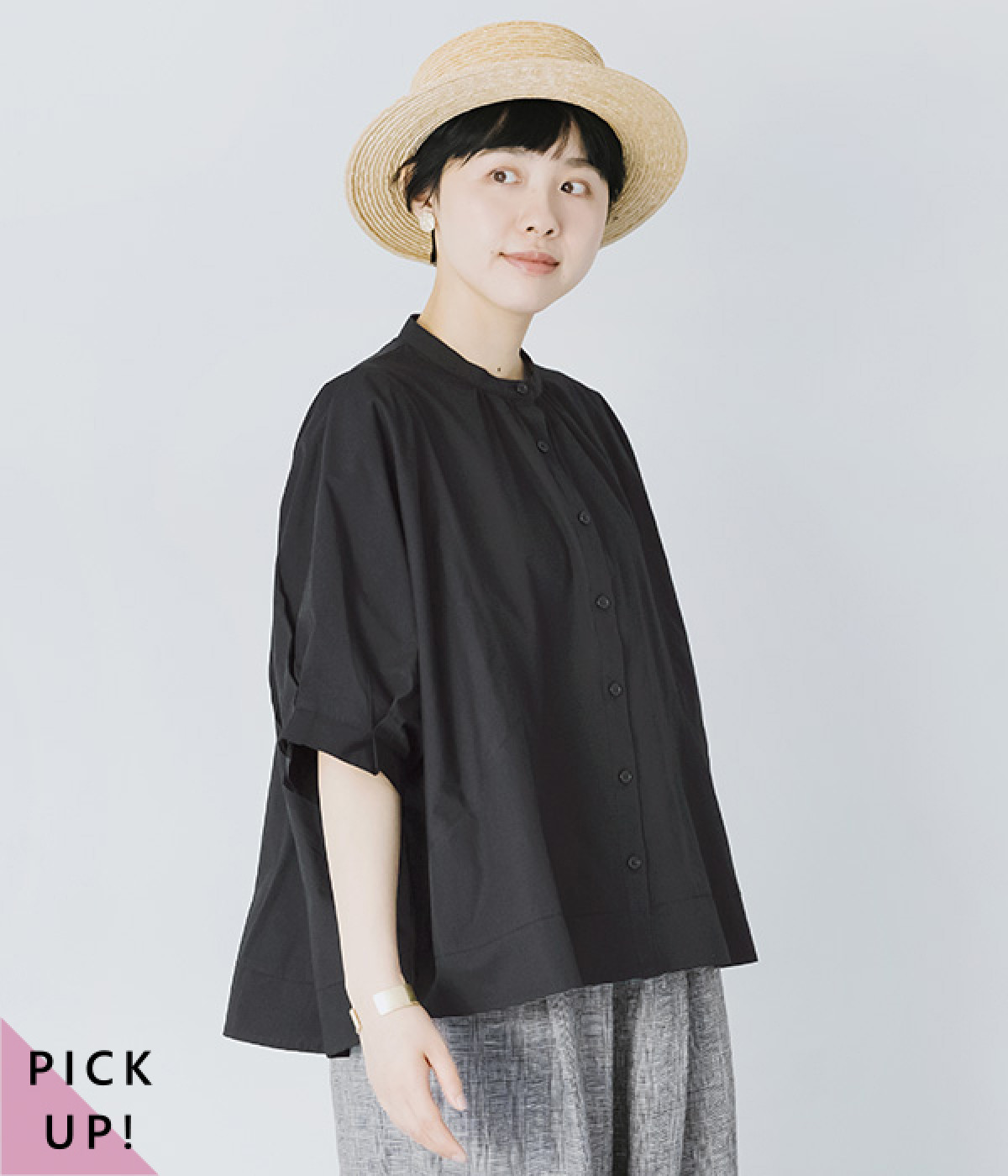 別注｜袖タックドルマンブラウス(ブラック-ONESIZE)