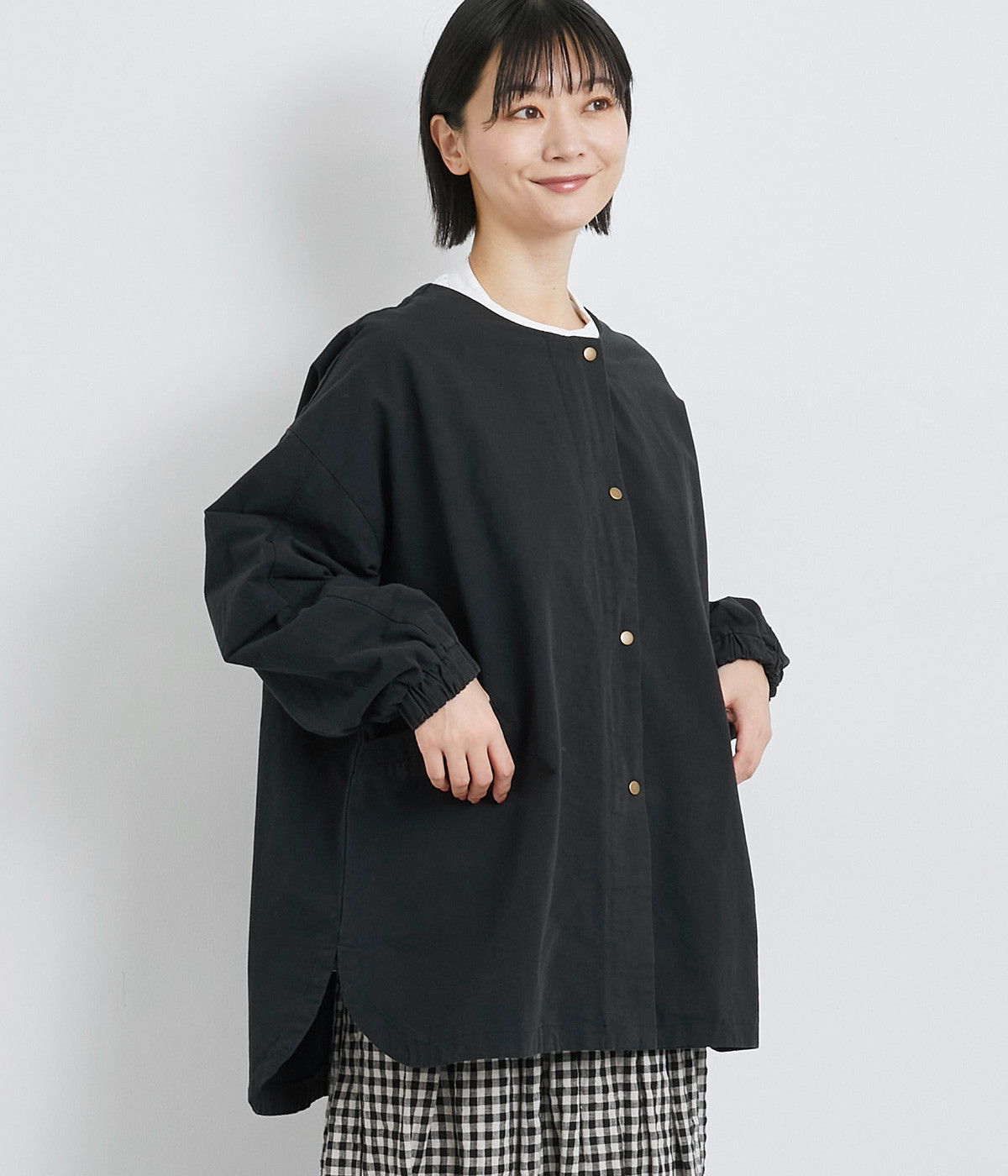 グログランバイオ加工ノーカラージャケット(ブラック-ONESIZE)
