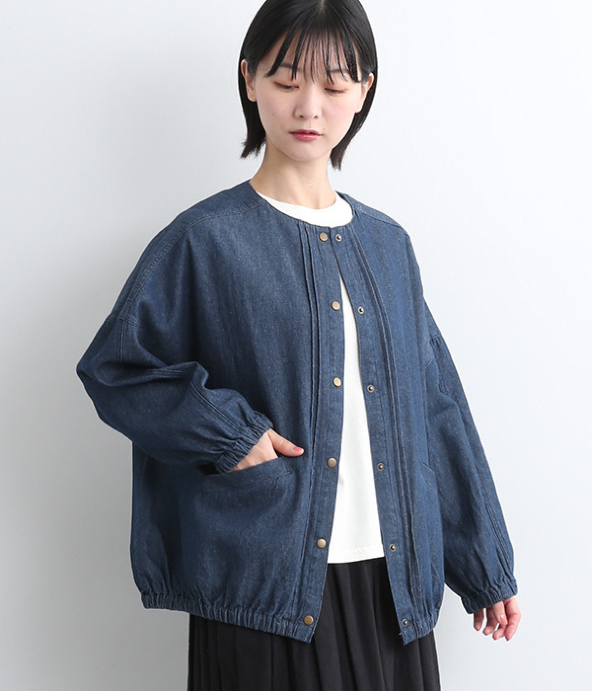 ツイルポケット付きジャケット(ネイビーデニム-ONESIZE)