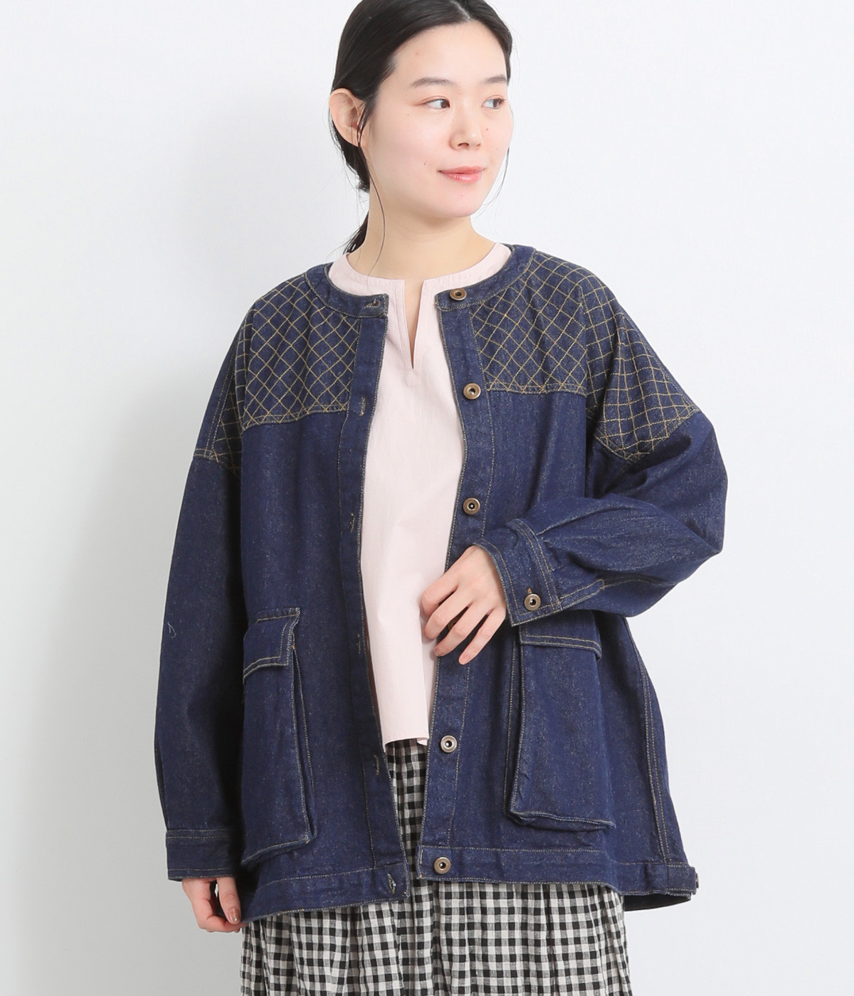 10ozデニム ステッチジャケット(インディゴ-ONESIZE)