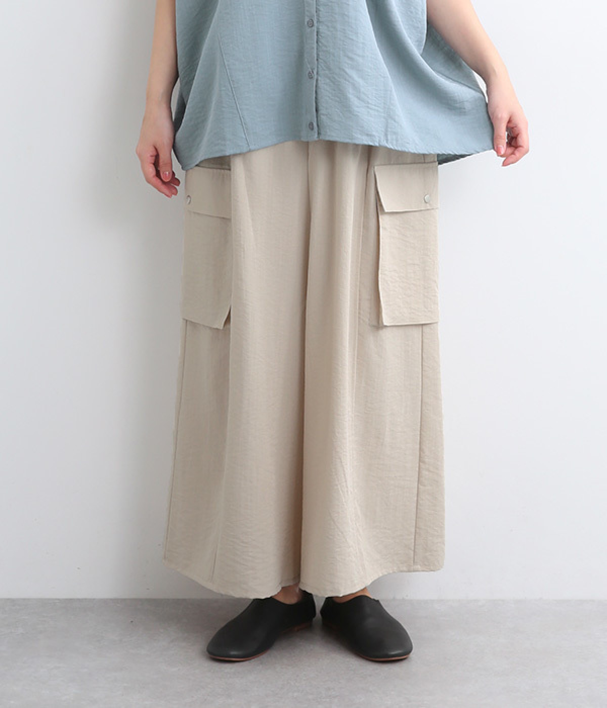 ポリレーヨンスラブワイドパンツ(ベージュ-ONESIZE)