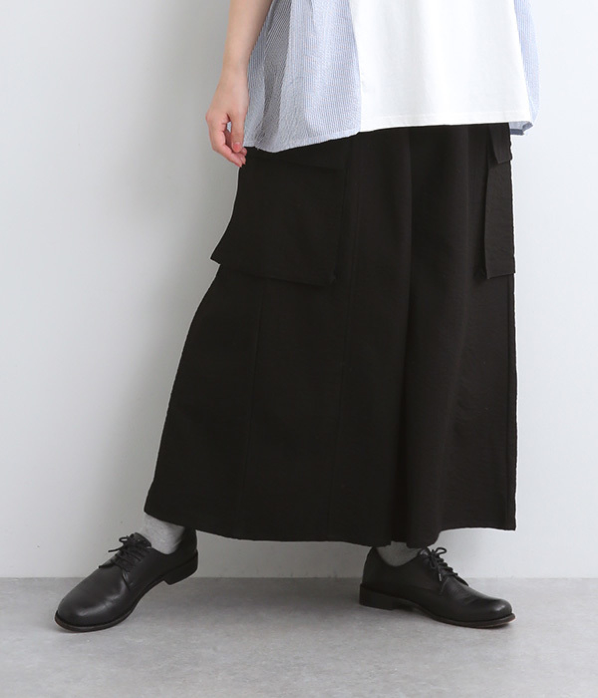 ポリレーヨンスラブワイドパンツ(ブラック-ONESIZE)