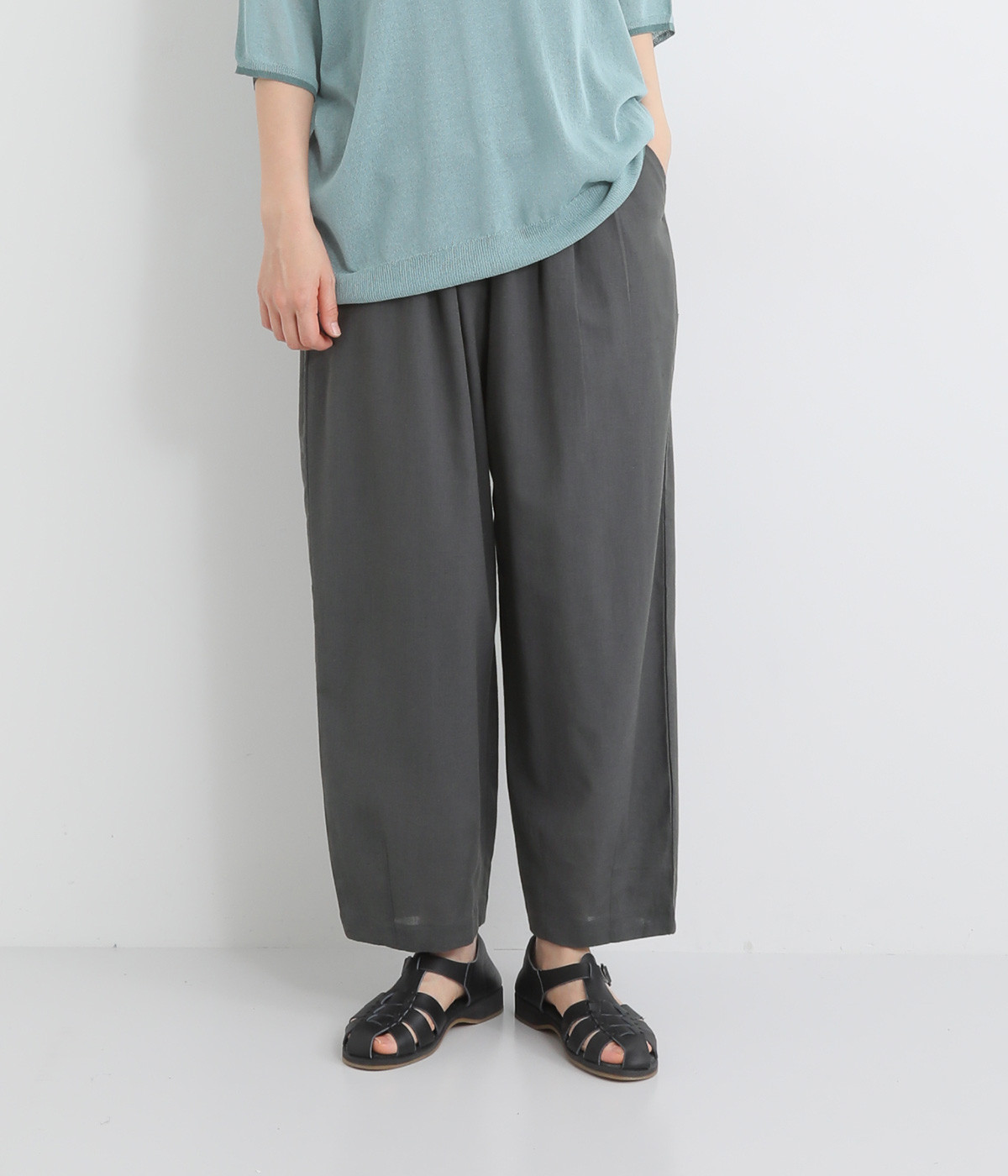 コットンリネン タックパンツ(チャコール-ONESIZE)