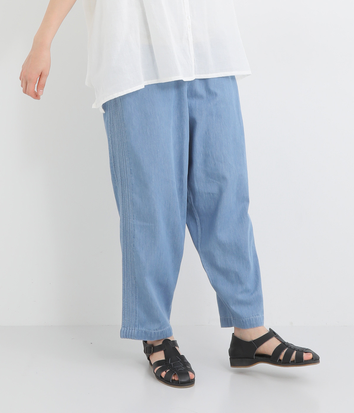 5.5ozデニム ピンタックパンツ(ライトブルー-ONESIZE)