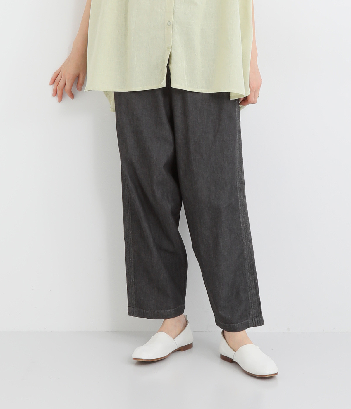 5.5ozデニム ピンタックパンツ(チャコール-ONESIZE)