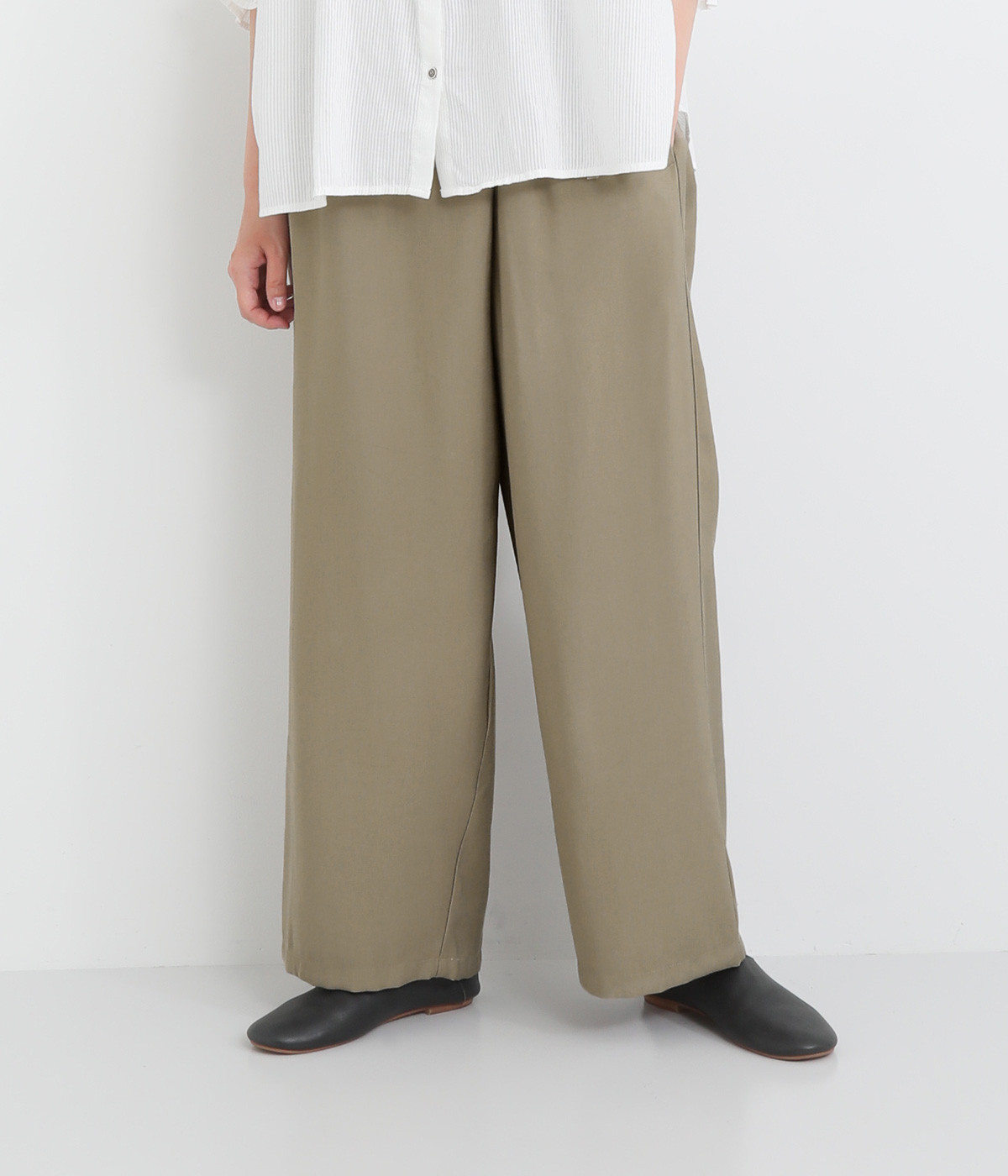 ソフトツイル タックワイドパンツ(グレージュ-ONESIZE)
