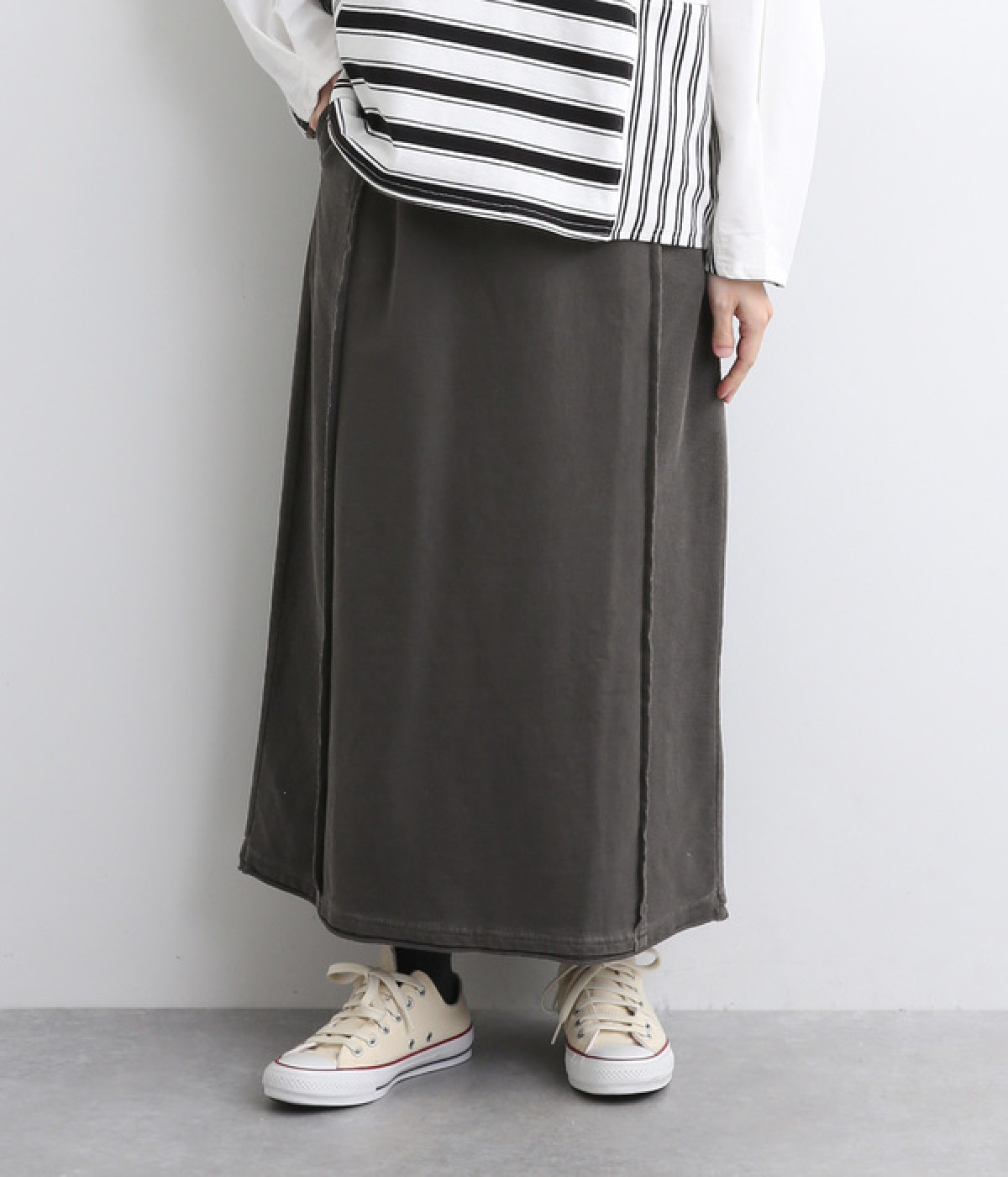 裏毛ピグメントバイオ加工ナロースカート(チャコール-ONESIZE)