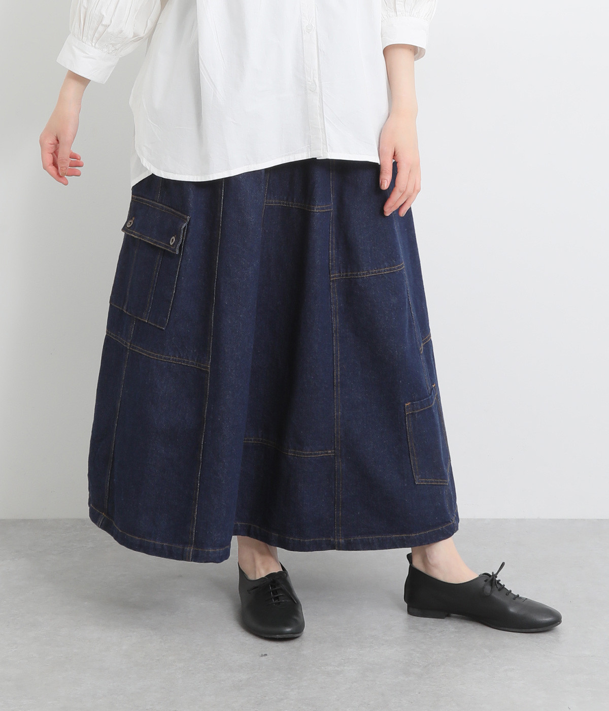 10ozデニム 切り換えスカート(インディゴ-ONESIZE)
