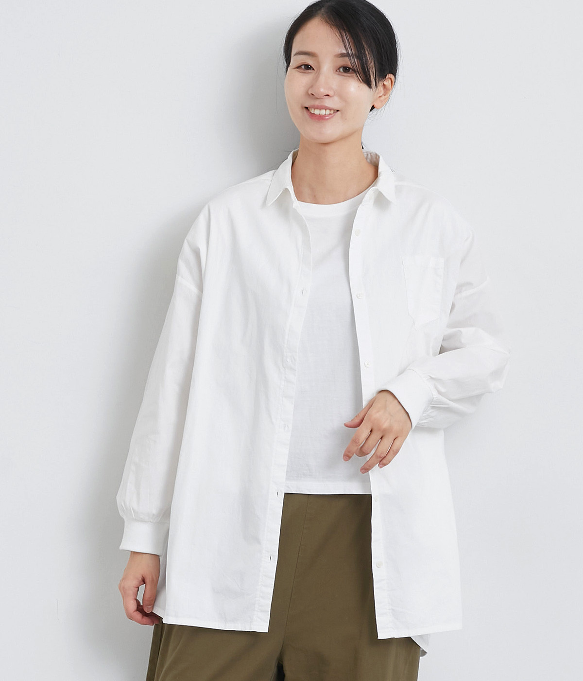 オックスピグメント加工チュニックシャツ(オフホワイト-ONESIZE)